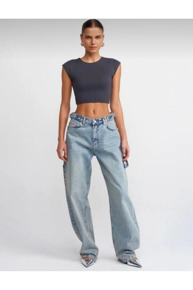 1025 Yan Apoletli̇ Baggy Denim Pants