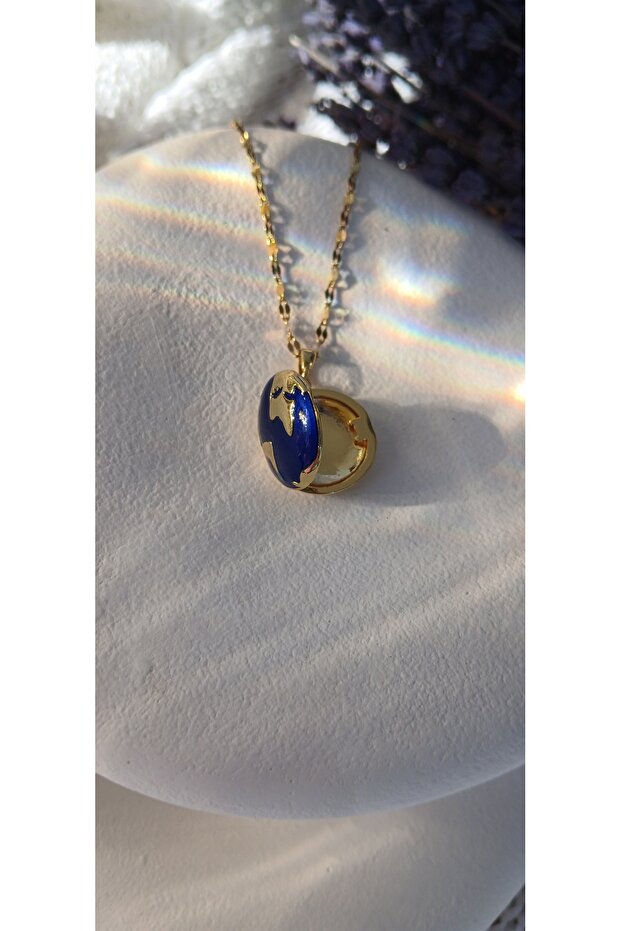 Dünya Detaylı Çelik Kolye - 3