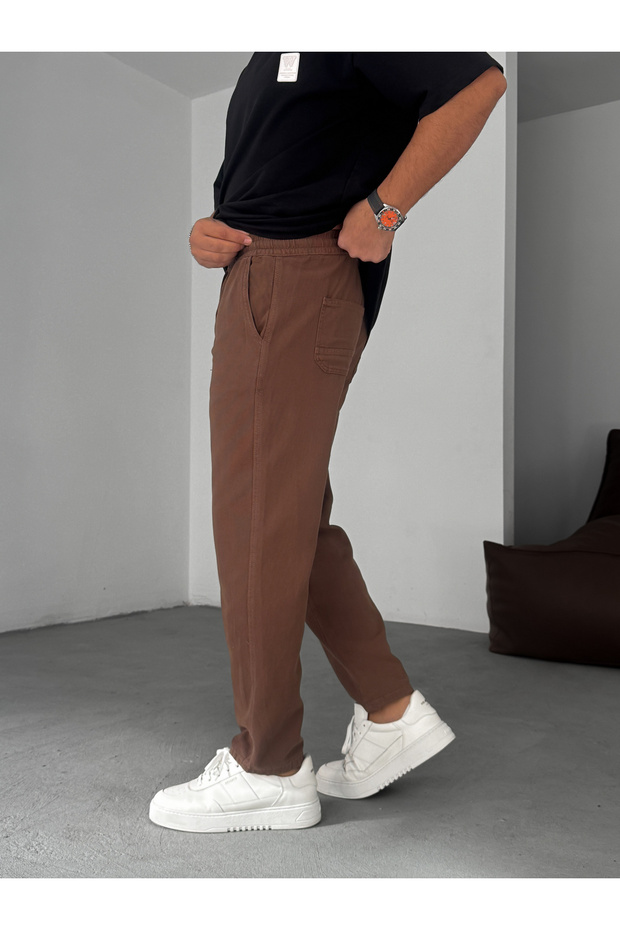 Kahve Regular Fit Diz Dikişli Pantolon YP-5010 - 4
