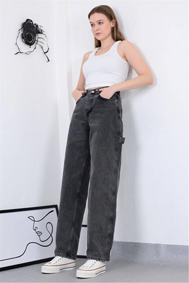 1025 YAN APOLETLİ BAGGY KOT PANTOLON - 1