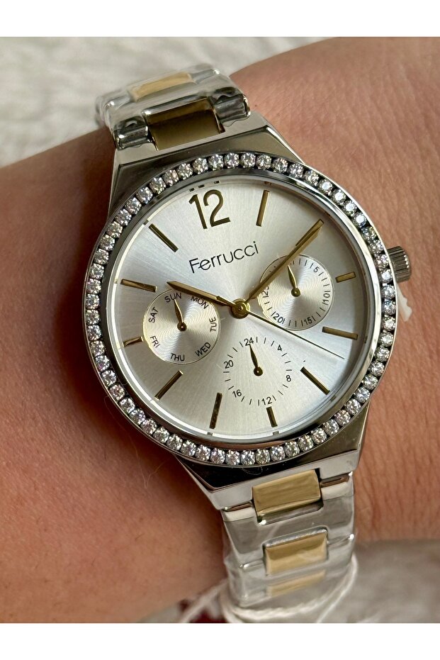 Silver and Gold Color Functional Women's Watch