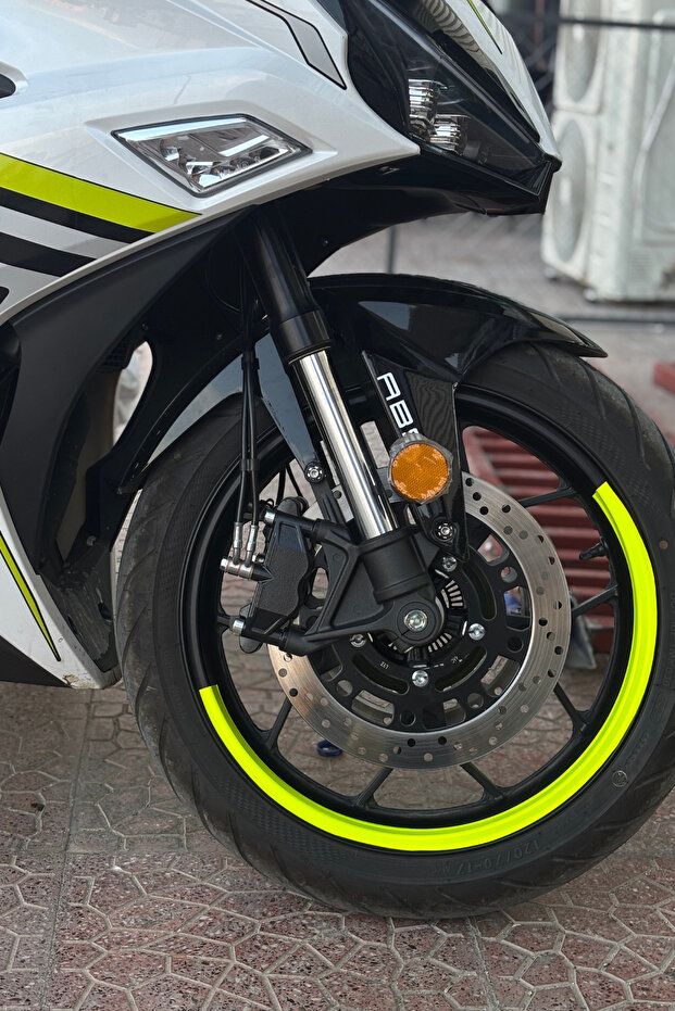 Neon Yellow Half Rim Stripe Sticker Compatible for Motorcycle 17 Inch Wheels (4 Pieces)