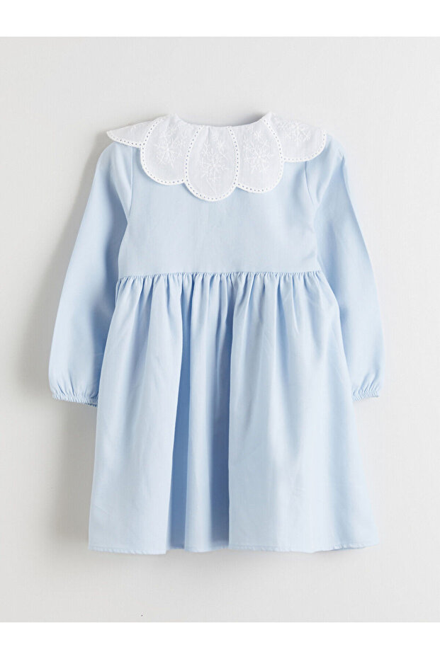 Mavi Bebe Yaka Kız Bebek Elbise - 3
