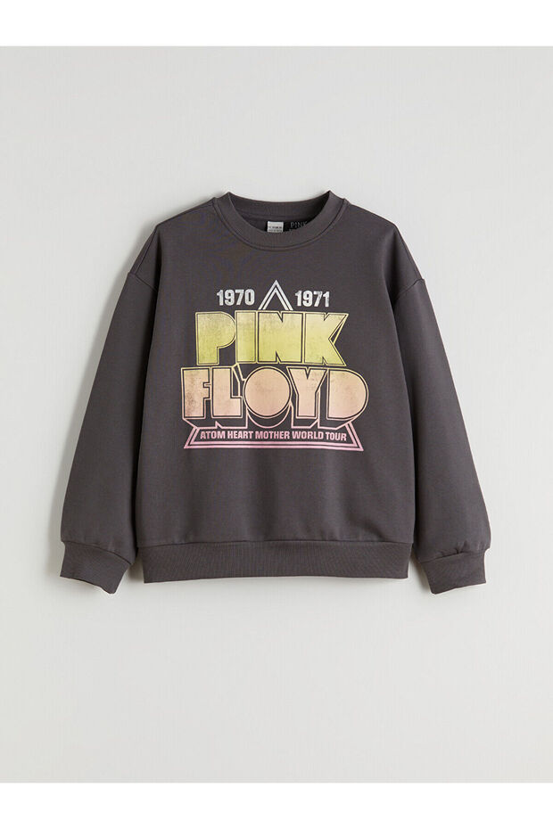 Lcw Kids Gray Crew Neck Printed Girls' Sweatshirt