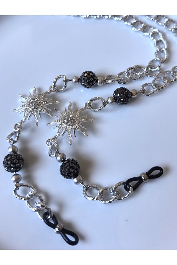 Thinblack ® North Star Glasses Chain – Silver Color, Fimo Beads, Zircon Stone, Handmade 78 cm
