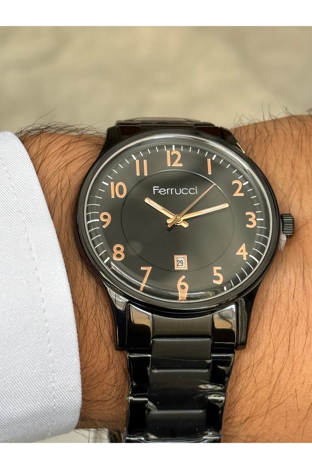 Black Color Black Dial Men's Watch with Numbers and Date