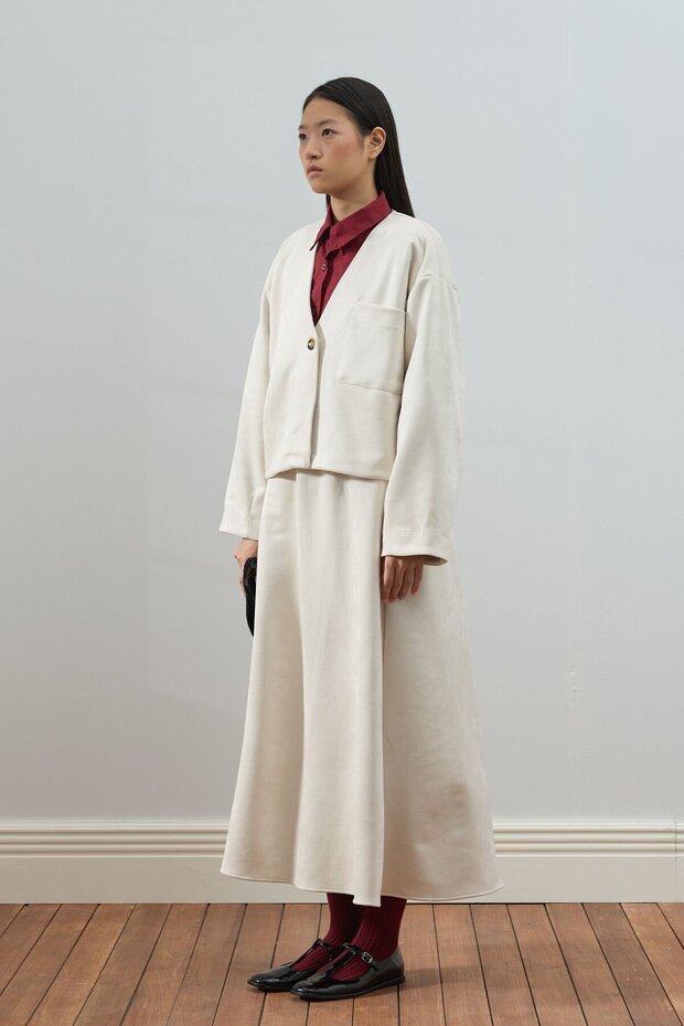 Krem Süet Kloş Etek - 2