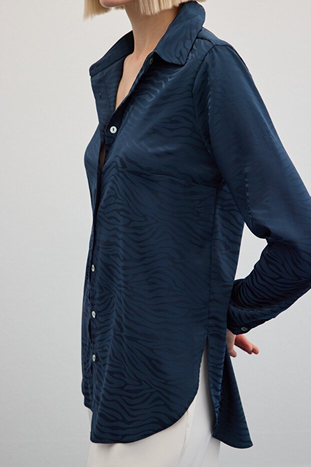 Zebra Desenli Gömlek - Lacivert - 6