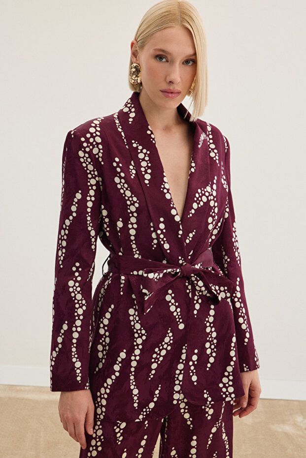 Jachetă lungă cu model - Burgundy - 2