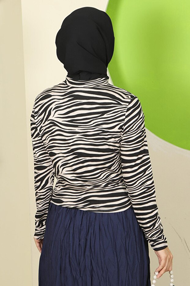 Zebra Desenli Drapeli Body Bej HM2829 - 6