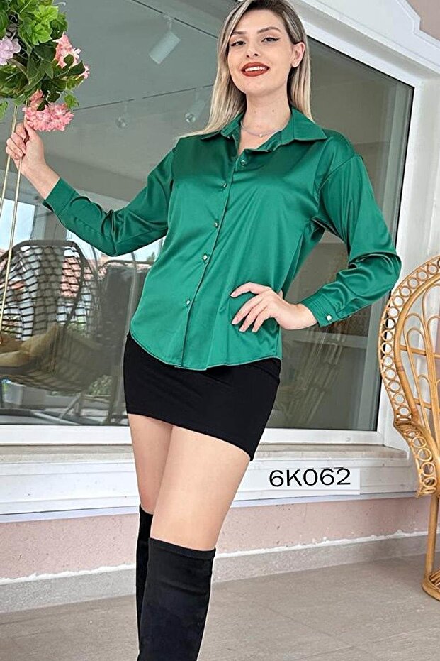Metal Button Satin Shirt 6K062