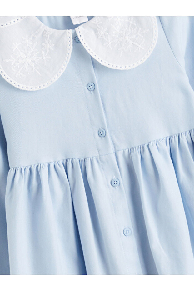 Mavi Bebe Yaka Kız Bebek Elbise - 2