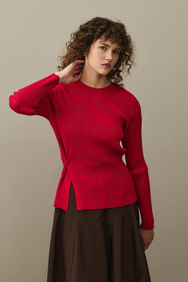 Yırtmaçlı Basic Kazak Kırmızı - 3