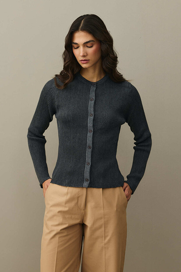 Simli Fitilli Hırka Antrasit - 4