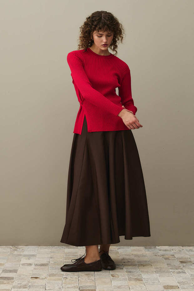 Yırtmaçlı Basic Kazak Kırmızı - 1