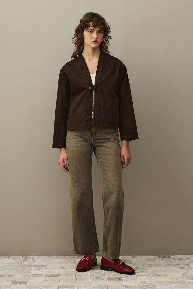 Denim Kimono Jacket Brown