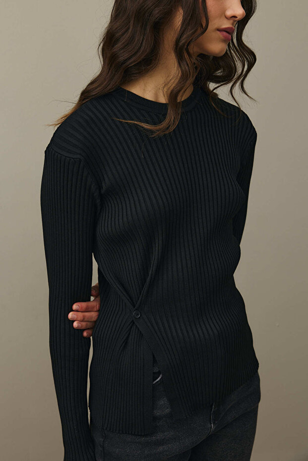 Yırtmaçlı Basic Kazak Siyah - 5