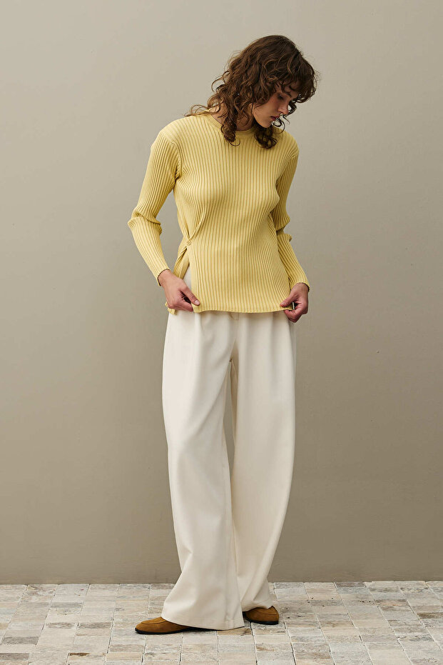 Yırtmaçlı Basic Kazak Sarı - 2