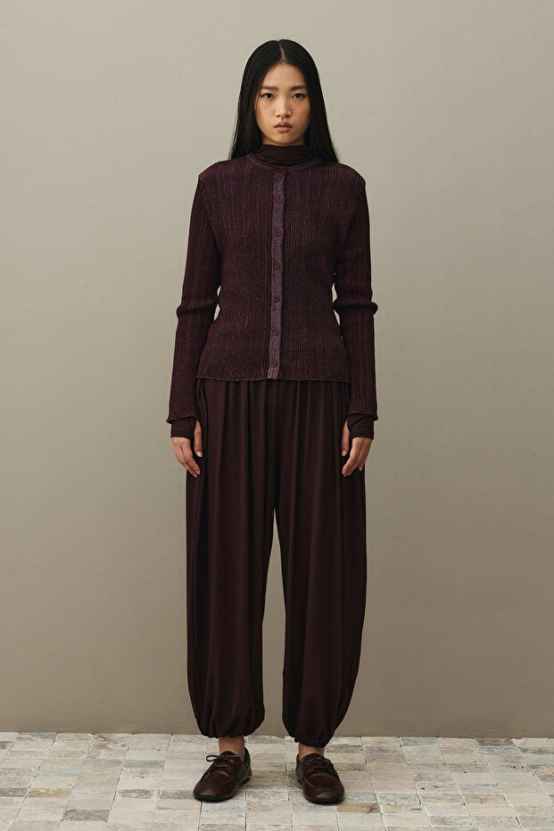 Simli Fitilli Hırka Bordo - 1