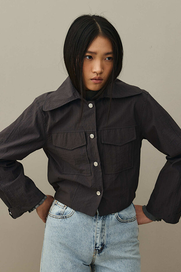 Kısa Bomber Ceket Antrasit - 2