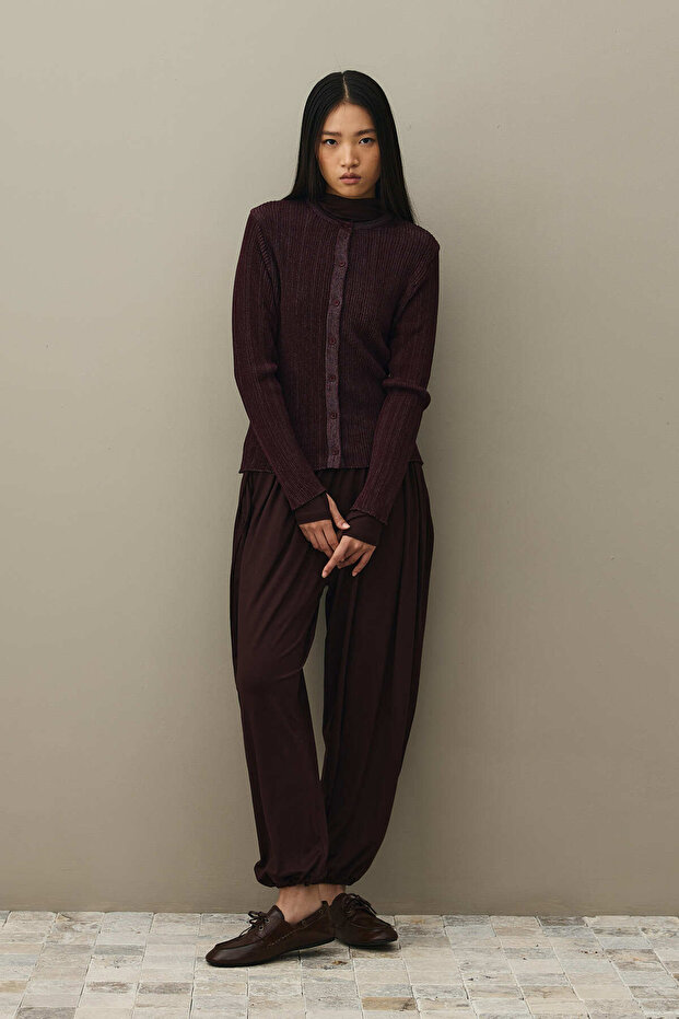 Simli Fitilli Hırka Bordo - 2