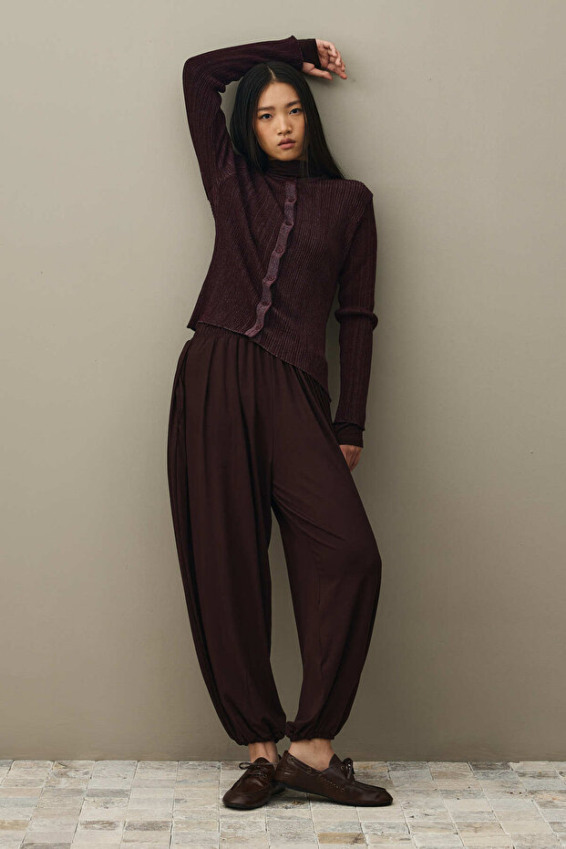 Simli Fitilli Hırka Bordo - 3