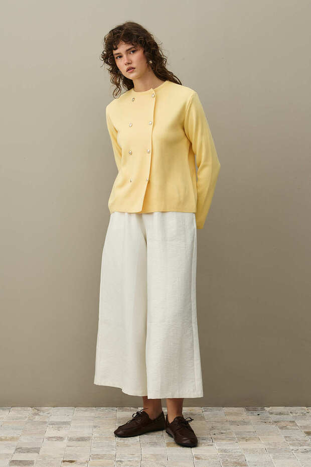 Double Button Crop Cardigan Yellow