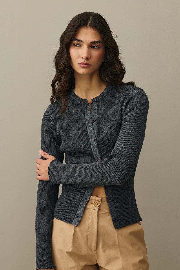 Simli Fitilli Hırka Antrasit - 7