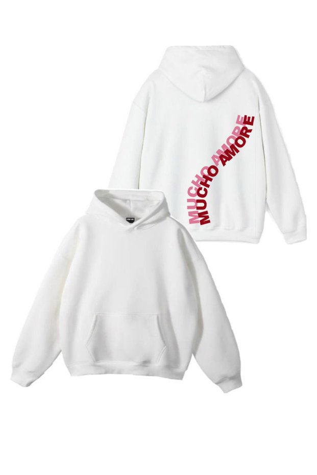 New Season Mucho Amore Printed 3 Yarn Cotton Hooded Sweatshirt