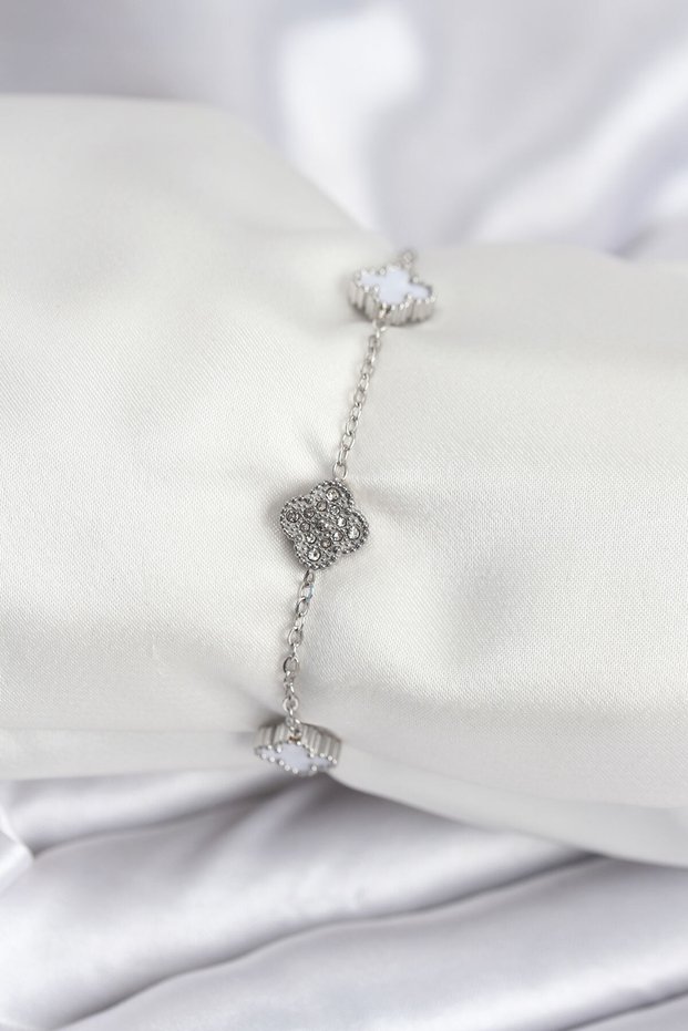 316L Steel Silver Color White and Zircon Stone Baby Boy Clover Women Bracelet - Tj-Bb7956