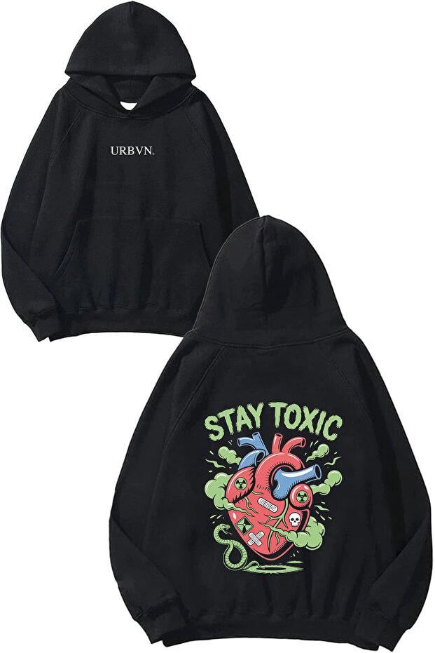 سويت شيرت أسود كبير الحجم مطبوع عليه تصميم Stay Toxic