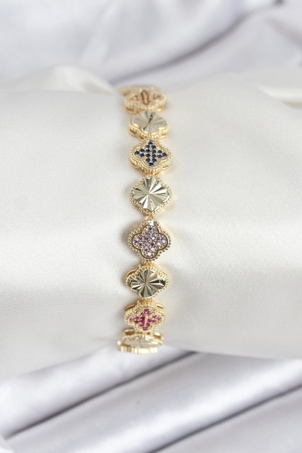 Brass Vip Series Clover Zircon Stone Women's Bracelet - Tj-Bb7910