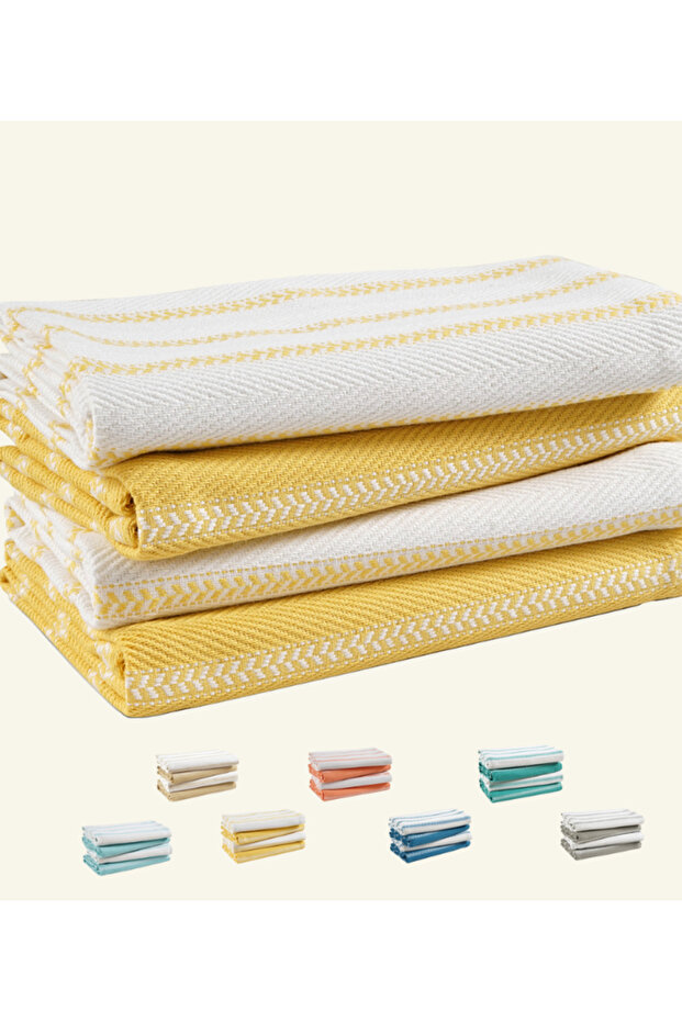 100% Cotton Herringbone Kitchen Towels Set- Pack of 4, 71x84 cm, - Highly Absorbent Dish Towels