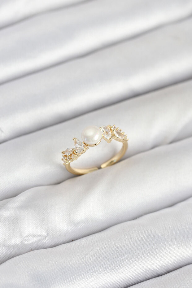Brass Gold Color Zircon Stone Pearl Model Women's Ring - Tj-Byk3852