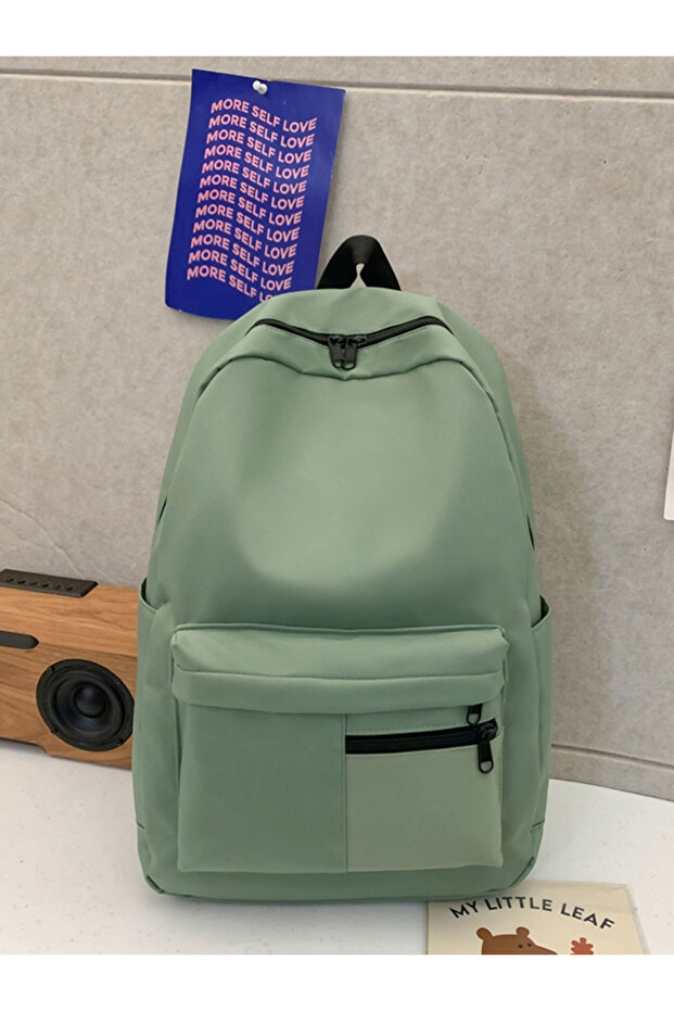 Solid Zip Closure Backpack - 1