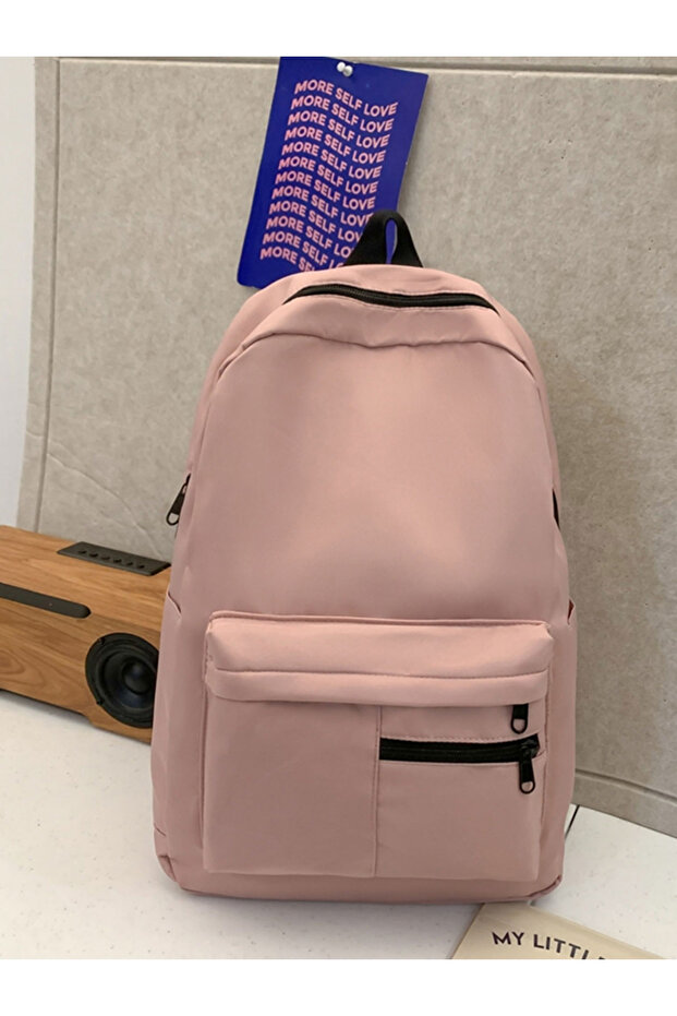 Solid Zip Closure Backpack - 1