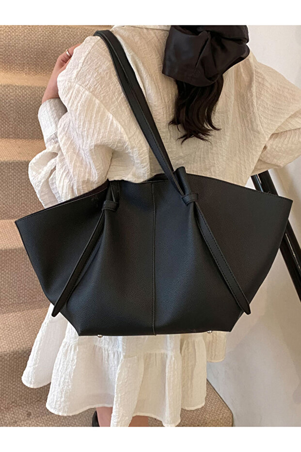 Solid Double Strap Shoulder Bag With Purse set - 3