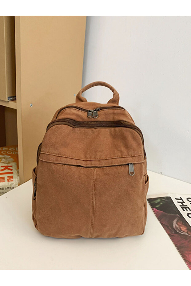 حقيبة ظهر من القماش الصلب مع سحاب للإغلاق - 3