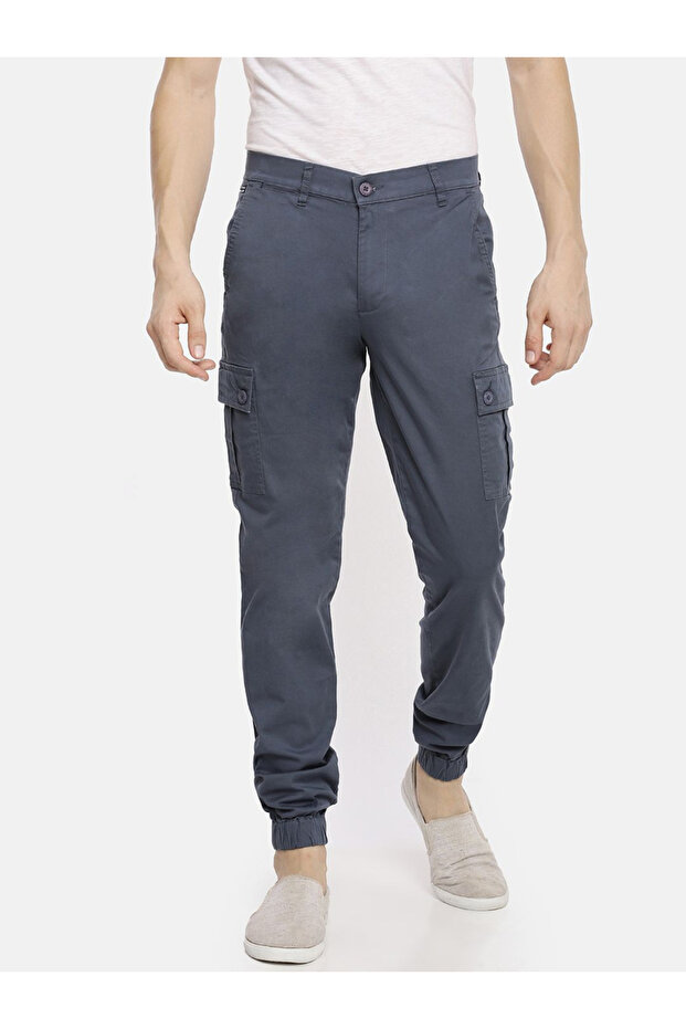 Men Blue Mid Rise Slim Fit Cargo Pants