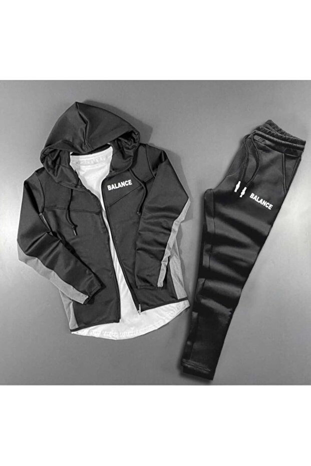 Balance Printed Men's Black Scuba Gray Bottom Top Tracksuit Set