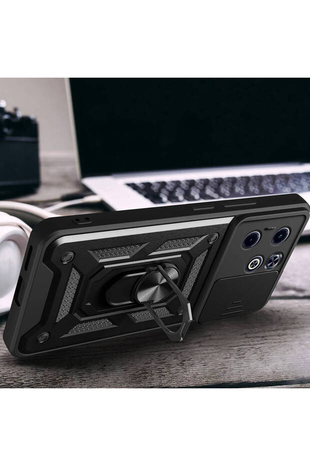 Infinix Smart 8 Case Magnetic Stand Camera Protected Shrp Sliding Vega Cover - Black - 6