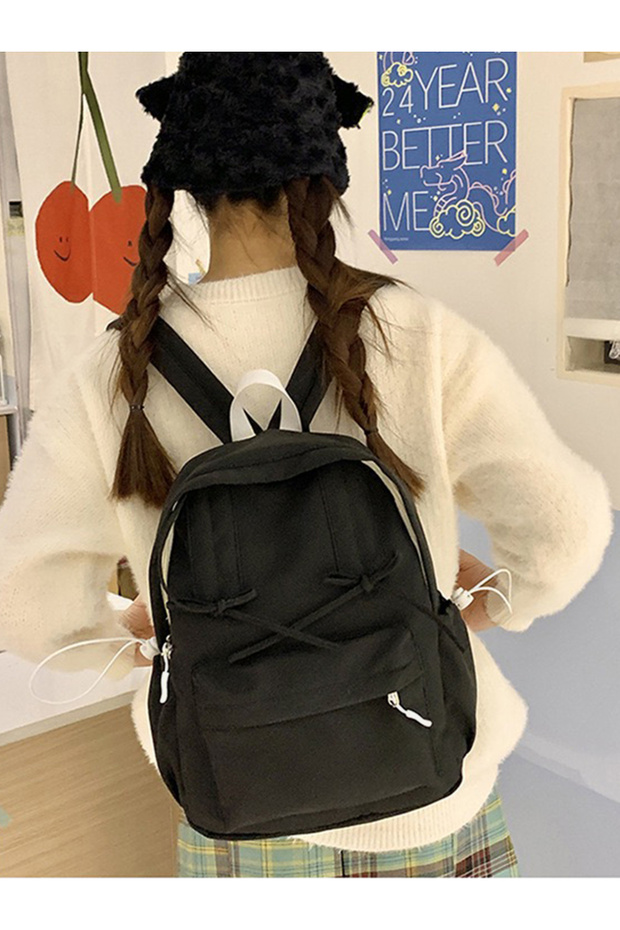 Ribbon Accent Backpack with Contrast Toggle - 1