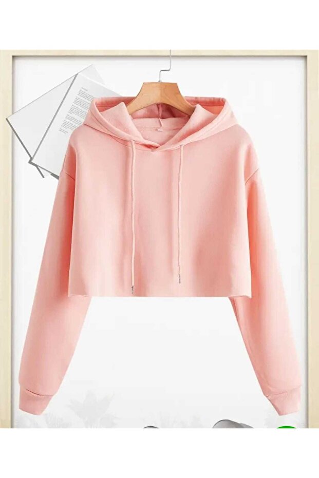 kapusonlu kadın crop sweatshırt - 1