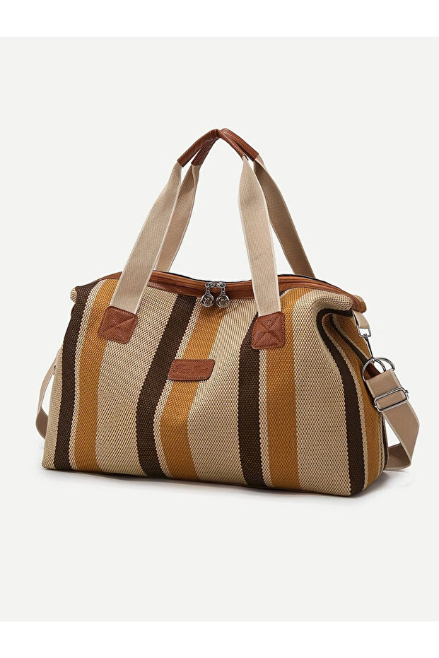 Texture Striped Double Top Handle Tote Bag
