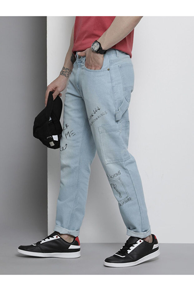 Men Regular Fit Jeans with Graphic Print