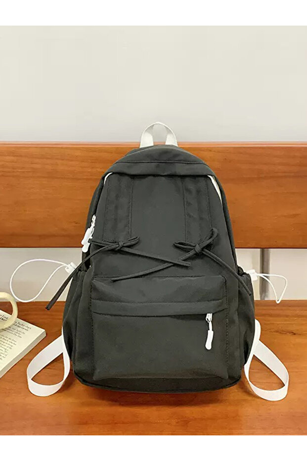 Ribbon Accent Backpack with Contrast Toggle - 4