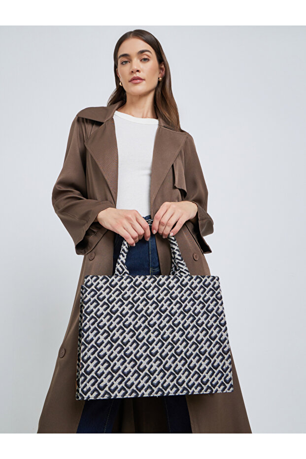 حقيبة تسوق منقوشة باللون الأسود - 2