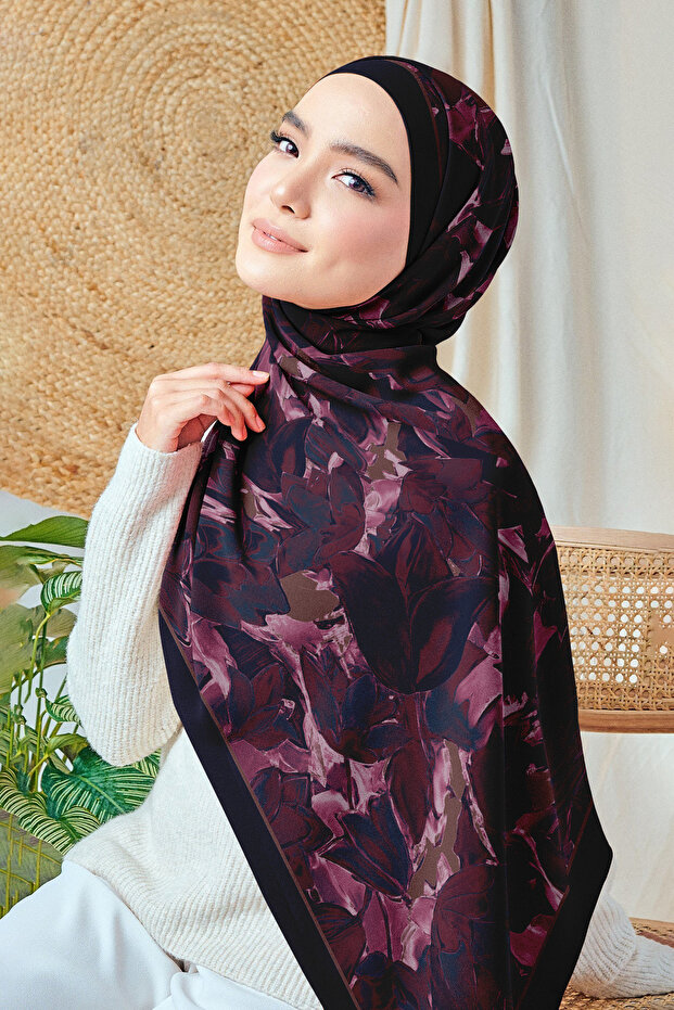 Bursa Silk Shawl - Tulip Dream Series - New Collection - Navy Blue