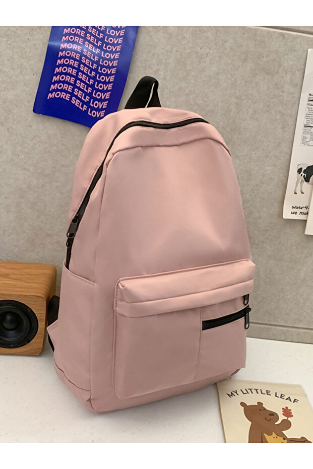 Solid Zip Closure Backpack - 2