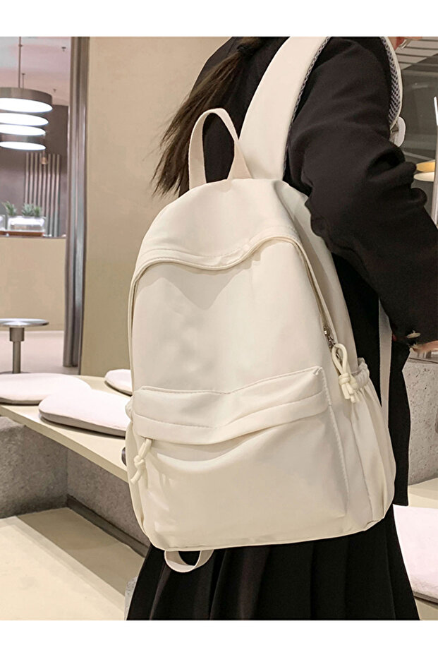 Solid Zip Closure Backpack - 6